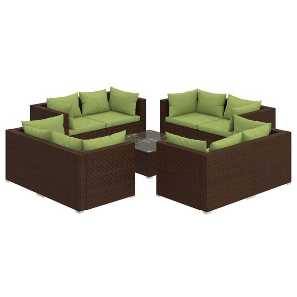 vidaXL Set Divani da Giardino 9 pz con Cuscini in Polyrattan Marrone