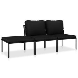vidaXL Set Divani da Giardino 3 pz con Cuscini Neri in PVC