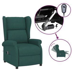 vidaXL Poltrona ad Ala Reclinabile Elettrica Verde Scuro in Tessuto