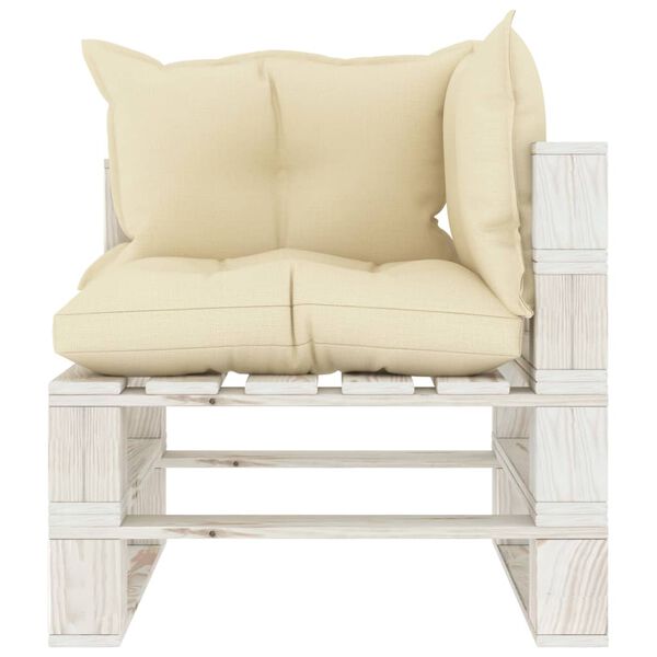 vidaXL Divano Angolare da Giardino Pallet con Cuscini Crema in Legno