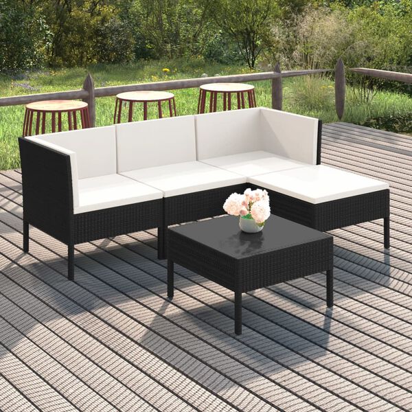 vidaXL Set Divani da Giardino 5 pz con Cuscini in Polyrattan Nero