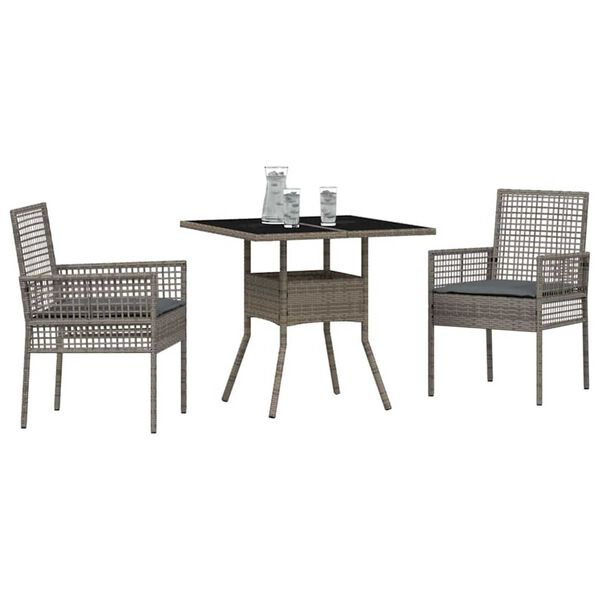 vidaXL Set da Pranzo per Giardino 3 pcs Grigio Poly Rattan