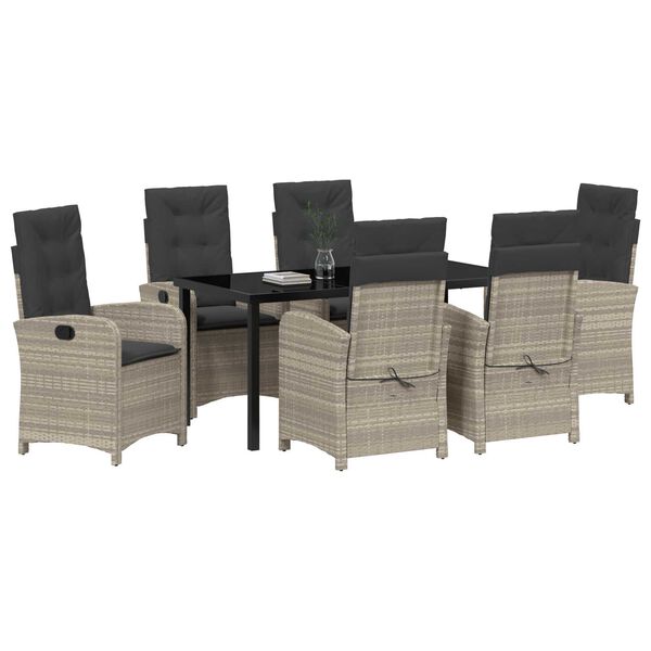 vidaXL Set da Pranzo per Giardino 7 pcs Grigio chiaro polyrattan