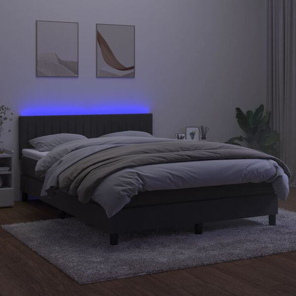 vidaXL Letto a Molle con Materasso e LED Grigio Scuro 140x200 cm