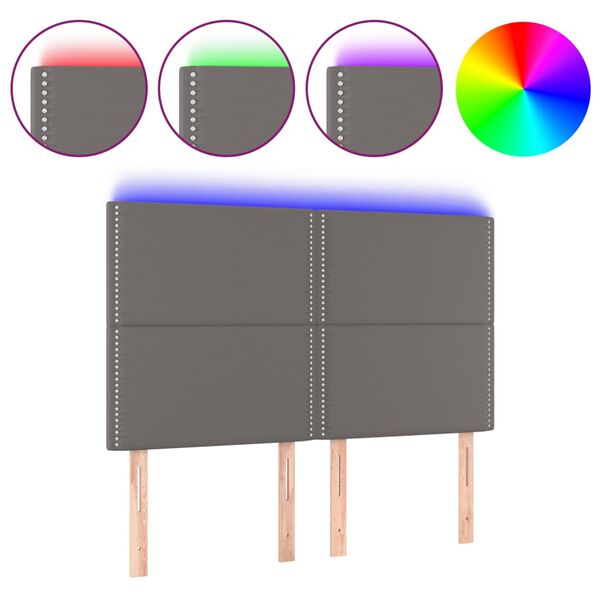 vidaXL Testiera a LED Grigio 144x5x118/128 cm in Similpelle