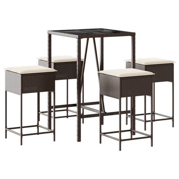 vidaXL Set Bar da Giardino 5 pz con Cuscini in Polyrattan Marrone