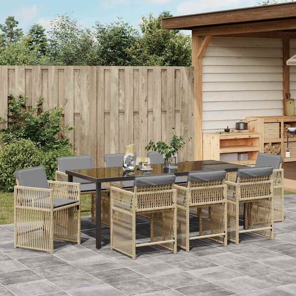 vidaXL Set da Pranzo per Giardino 9 pcs Beige polyrattan