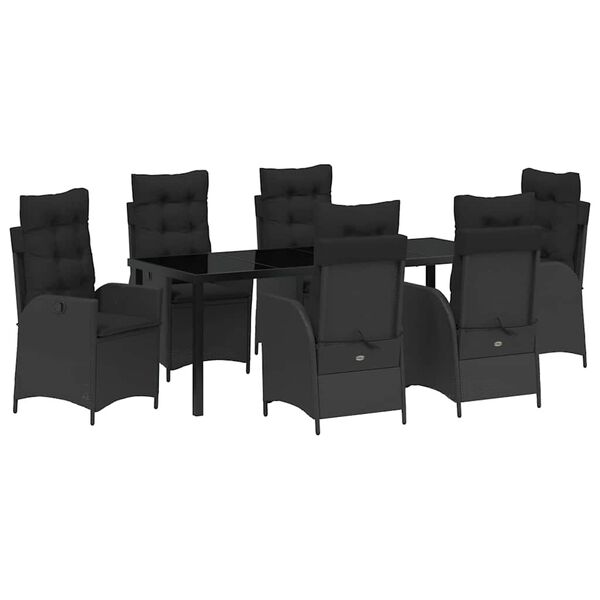 vidaXL Set da Pranzo per Giardino con cuscino 7 pcs Nero polyrattan