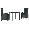 vidaXL Set da Pranzo per Giardino 3 pz Nero polyrattan