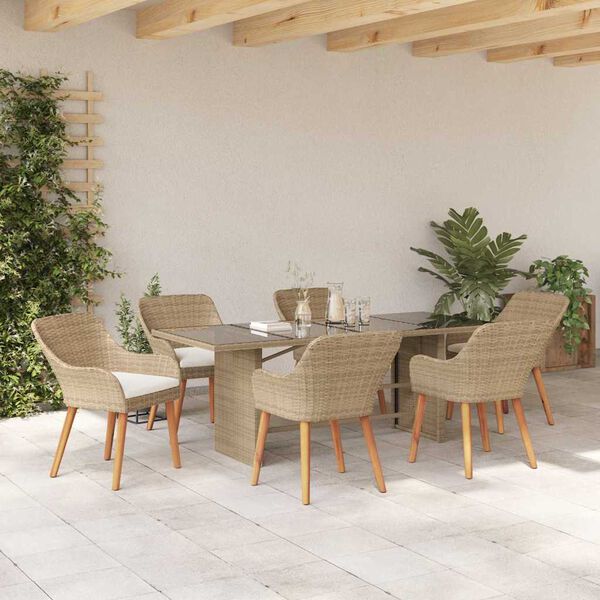 vidaXL Set da Pranzo per Giardino con cuscino 7 pcs Beige polyrattan