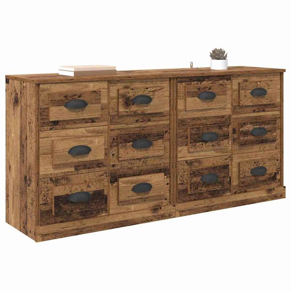 vidaXL Sideboards con cassetto 2 pcs Legno vecchio 70 x 35,5 x 67,5 cm