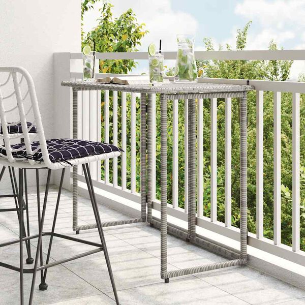 vidaXL Tavolo da Giardino Pieghevole Grigio 90x51x75 cm in Polyrattan