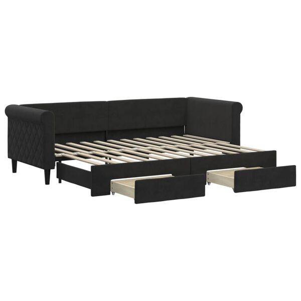 vidaXL Divano Letto Estraibile con Cassetti Nero 80x200 cm in Velluto