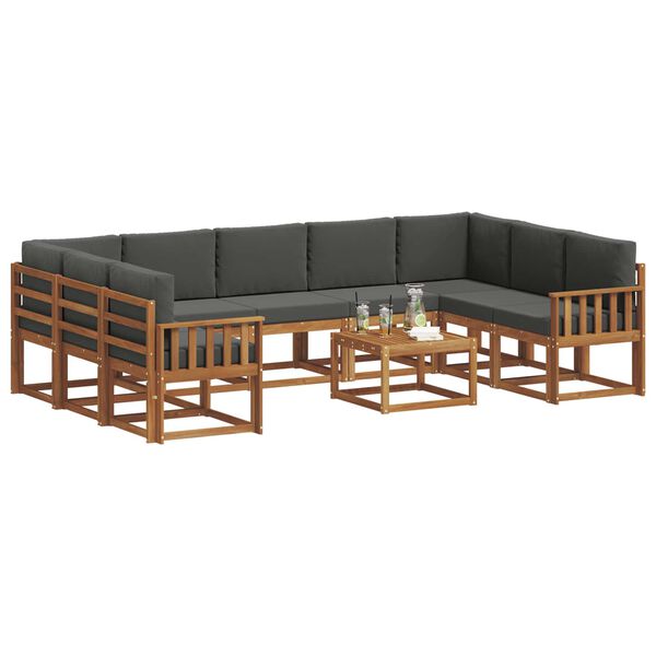 vidaXL Set di divani da esterno 10 pcs Naturale e Antracite