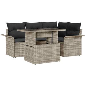vidaXL Set Divano da Giardino 5 pz Grigio chiaro polyrattan