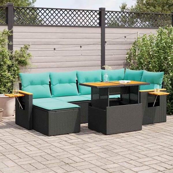 vidaXL Set Divani Giardino 7 pz con Cuscini Marrone Polyrattan Acacia