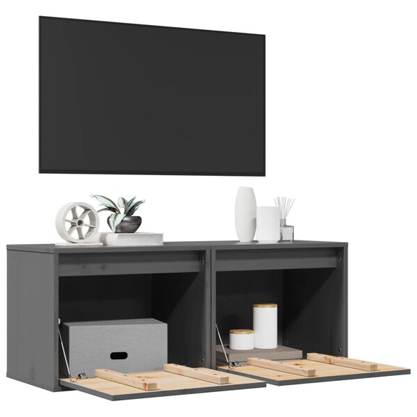 vidaXL Pensili Grigi 2 pz 45x30x35 cm in Legno Massello di Pino