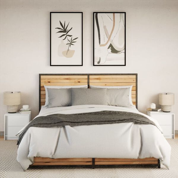 vidaXL Comodini con Luci LED 2pz Bianchi in Legno Multistrato