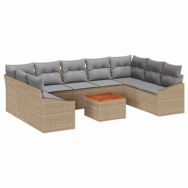 vidaXL Set Divano da Giardino con cuscino 10 pcs Beige polyrattan