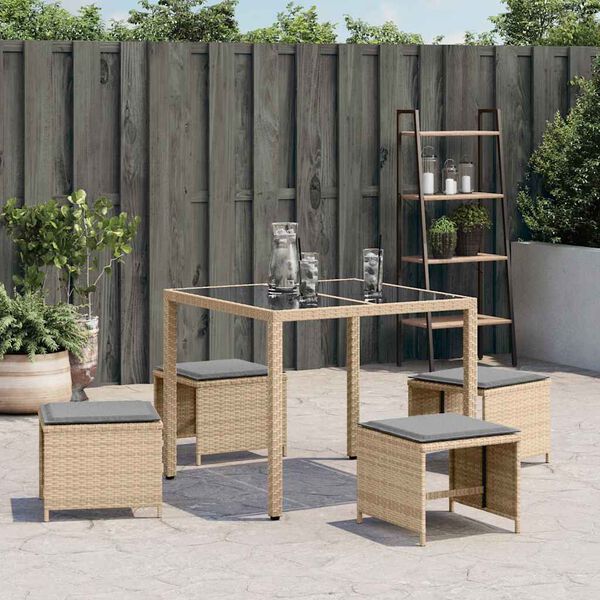 vidaXL Sgabelli Giardino Cuscini 4pz Beige Misto 41x41x36cm Polyrattan