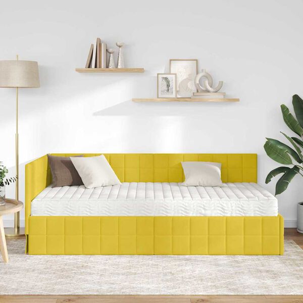 vidaXL Struttura Letto Angolare con Materasso 2 pcs Giallo Velluto