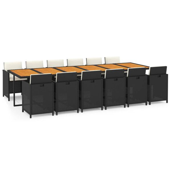 vidaXL Set da Pranzo per Giardino 13 pz con Cuscini in Polyrattan Nero