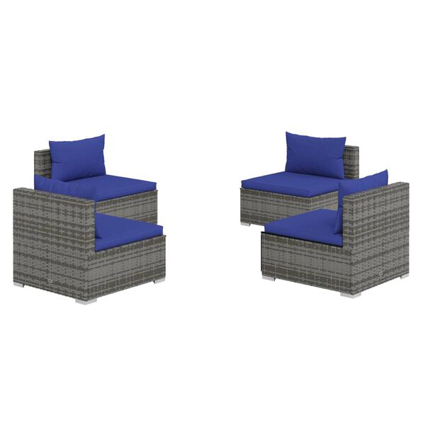 vidaXL Set Divani da Giardino 4 pz con Cuscini in Polyrattan Grigio