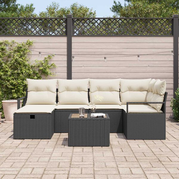 vidaXL Set di divani con cuscino 7 pcs Nero e Crema polyrattan