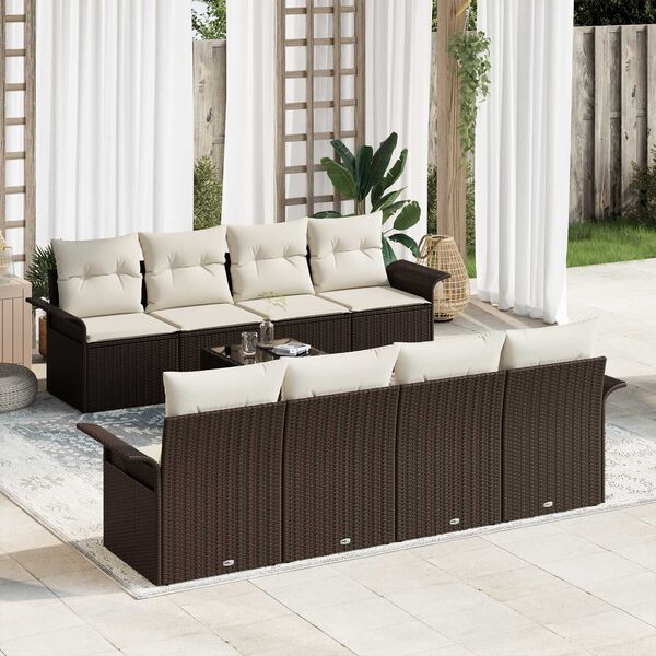vidaXL Set Divano da Giardino con cuscino 9 pcs Marrone polyrattan