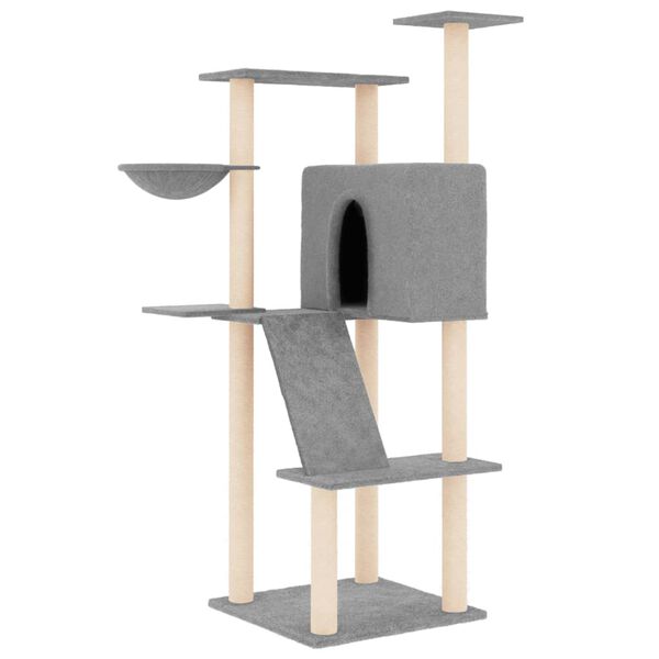 vidaXL Albero per Gatti con Tiragraffi in Sisal Grigio Chiaro 143 cm