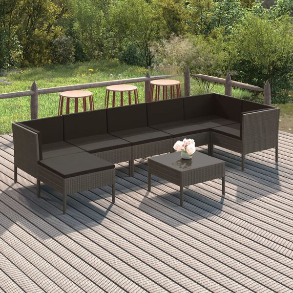 vidaXL Set Divani da Giardino 8 pz con Cuscini in Polyrattan Grigio