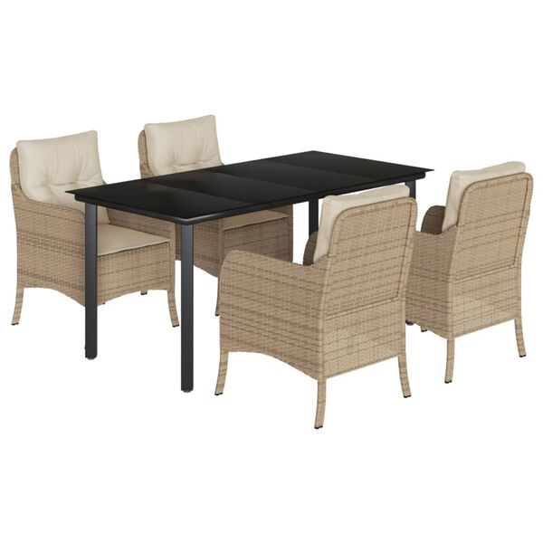 vidaXL Set da Pranzo da Giardino 5 pz con Cuscini Beige in Polyrattan