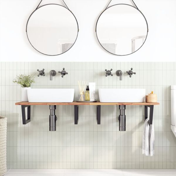 vidaXL Ripiano a Parete per Lavabo in Acciaio e Massello di Acacia