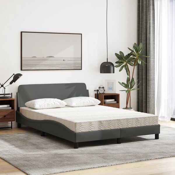 vidaXL Letto con Materasso Dover Grigio Scuro 140x200cm Tessuto