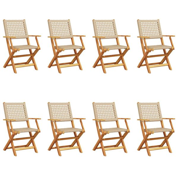 vidaXL Sedie Giardino Pieghevoli 8pz Beige Polyrattan e Legno Massello