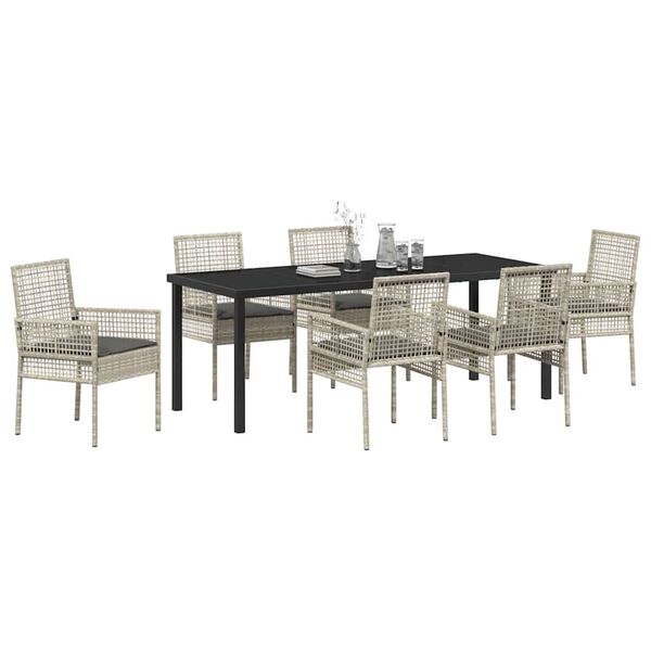 vidaXL Set da Pranzo per Giardino 7 pcs Grigio chiaro polyrattan