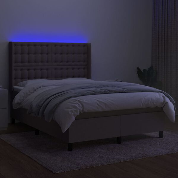 vidaXL Letto a Molle con Materasso e LED Tortora 140x200 cm in Tessuto