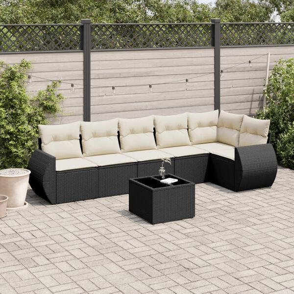 vidaXL Set Divani da Giardino con Cuscini 7pz Nero Polyrattan