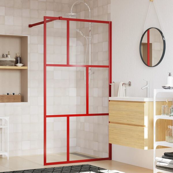 vidaXL Parete per Doccia Walk-in Vetro Trasparente ESG 100x195cm Rossa
