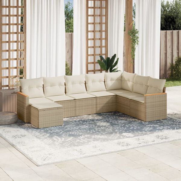 vidaXL Set Divano da Giardino 8 pz con Cuscini Beige in Polyrattan