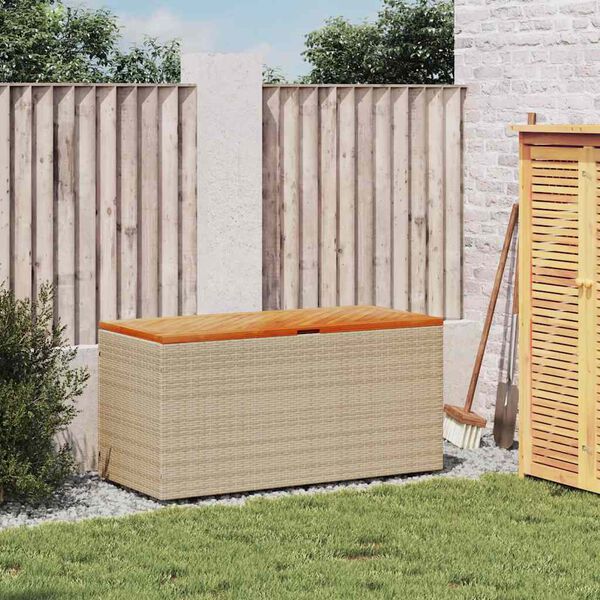 vidaXL Contenitore da Giardino Beige 110x50x54 cm Polyrattan e Acacia