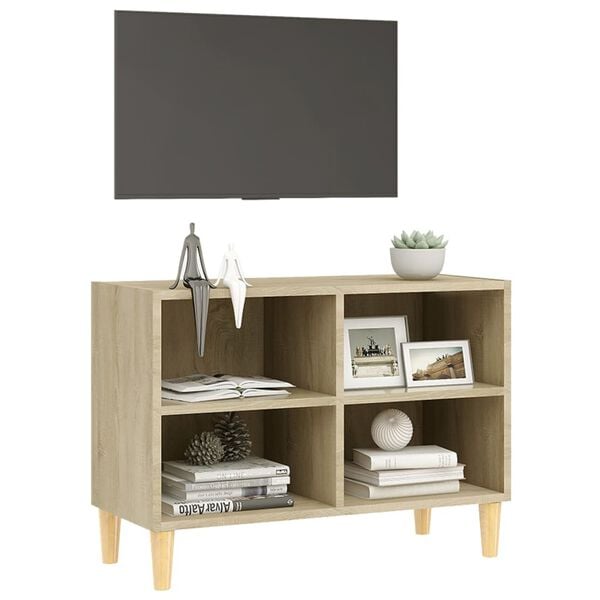 vidaXL Mobile TV con Gambe Legno Massello Rovere Sonoma 69,5x30x50 cm