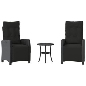 vidaXL Set da Bistr&ograve; 3 pz con Cuscini Nero in Polyrattan