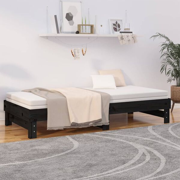 vidaXL Dormeuse Estraibile Nera 2x(100x200) cm Legno Massello di Pino
