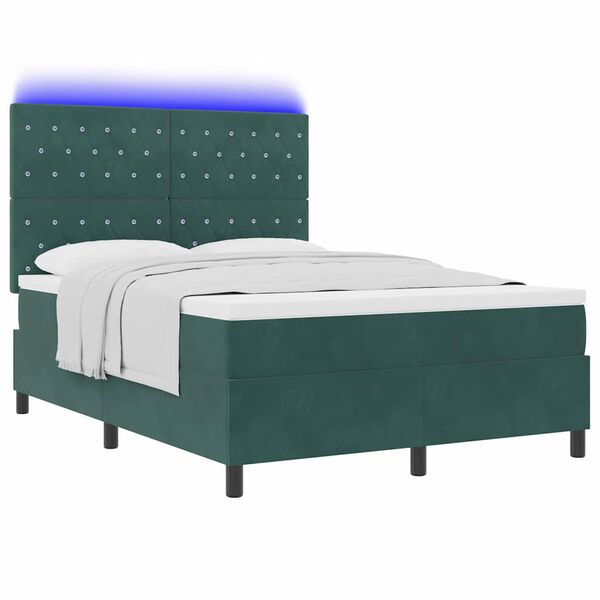 vidaXL Letto a Sorgente LED Verde Scuro 140 x 200 cm Tessuto