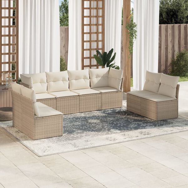 vidaXL Set Divano da Giardino 8 pz con Cuscini Beige in Polyrattan