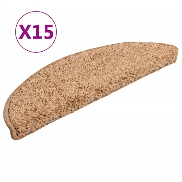 vidaXL Tappetini per scale 15 pz 56x17x3 cm Beige Semicircolari