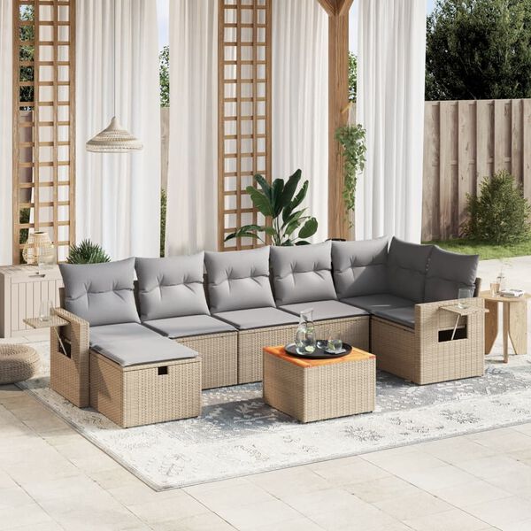 vidaXL Set Divano da Giardino 8 pz con Cuscini Beige Misto Polyrattan
