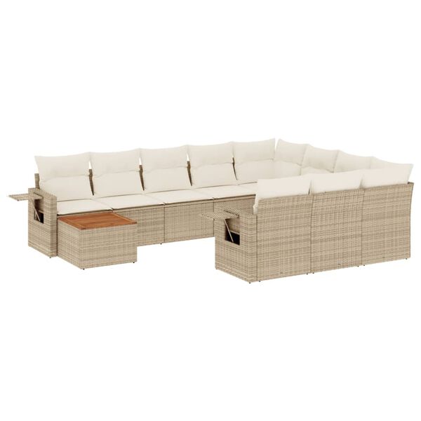 vidaXL Set Divani da Giardino 11 pz con Cuscini Beige in Polyrattan