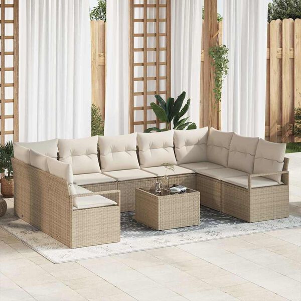 vidaXL Set Divano da Giardino 10 pcs Beige e Crema polyrattan